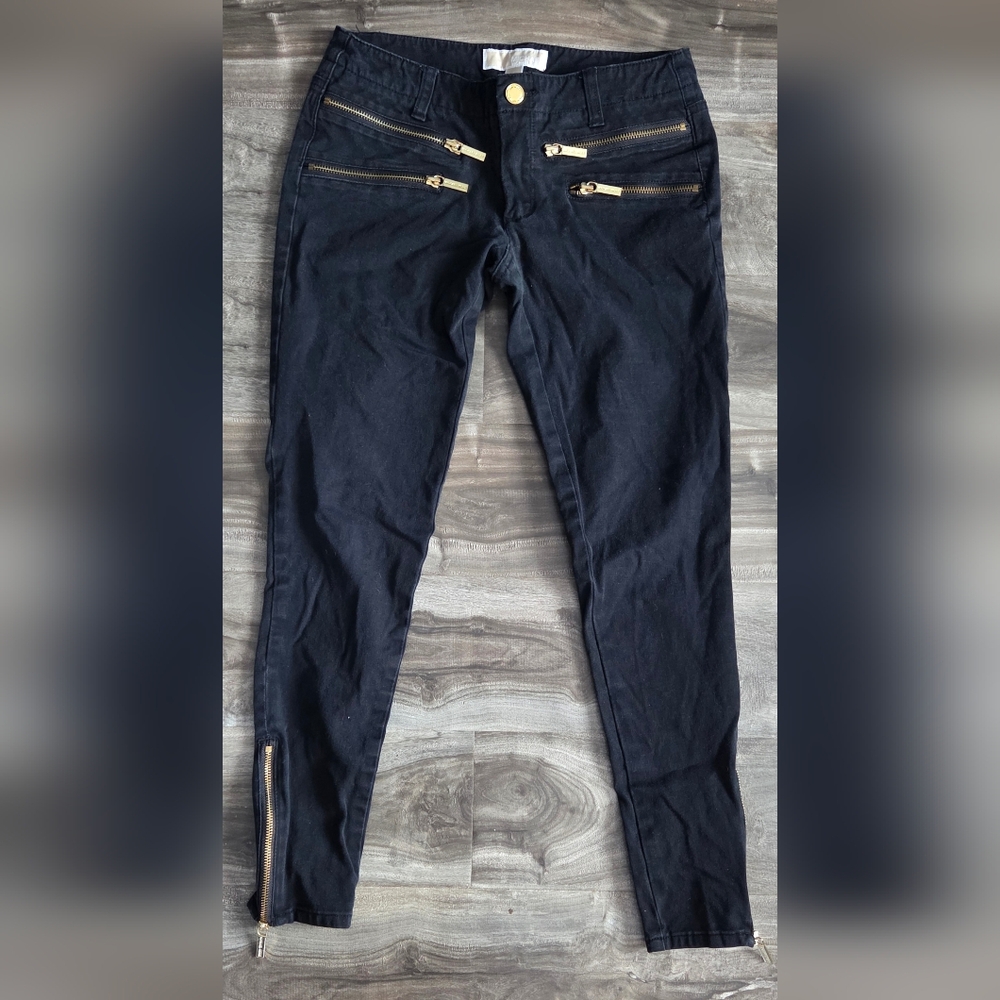 MICHAEL Michael Kors Black Ankle Jeans with Gold Zippers